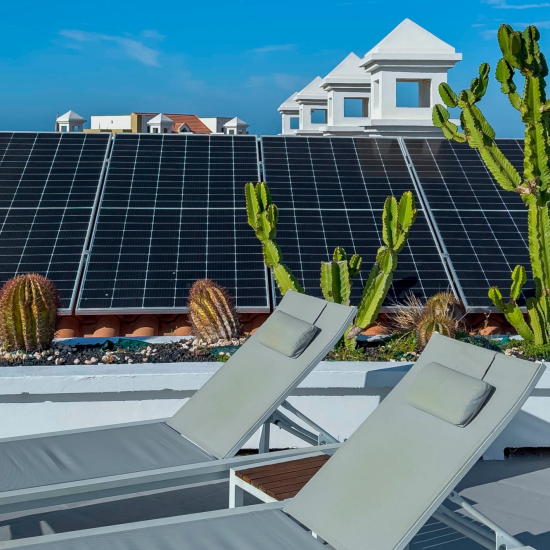 Solarium with hammocks in Apartamentos Parque del Sol, a perfect place to sunbathe and enjoy the climate of Tenerife South.